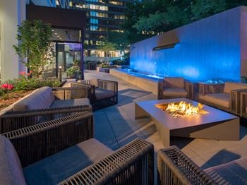 Fire Pit At Dusk at Columbus Plaza, Chicago, IL, 60601